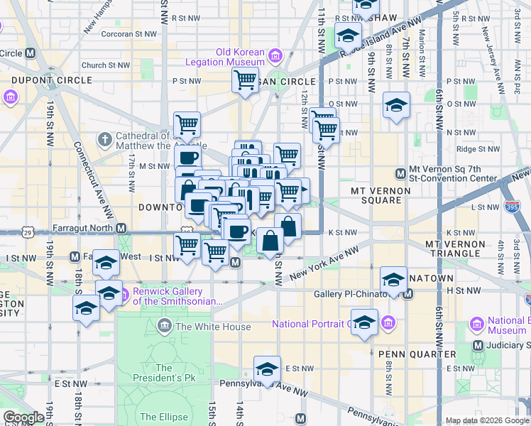 map of restaurants, bars, coffee shops, grocery stores, and more near 101 Independence Avenue Southeast in Washington