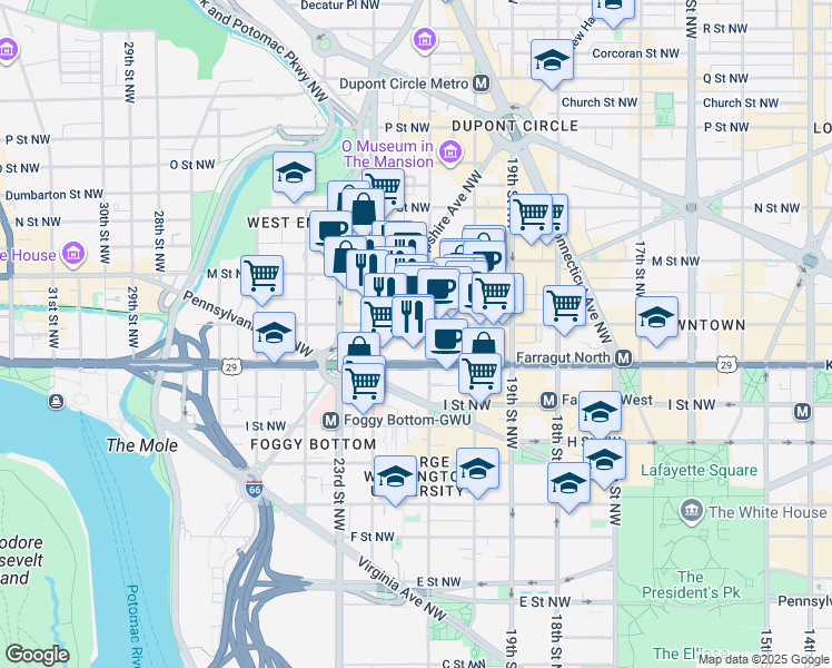 map of restaurants, bars, coffee shops, grocery stores, and more near 101 Independence Avenue Southeast in Washington