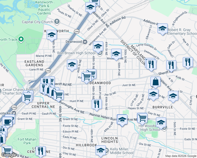 map of restaurants, bars, coffee shops, grocery stores, and more near 101 Independence Avenue Southeast in Washington