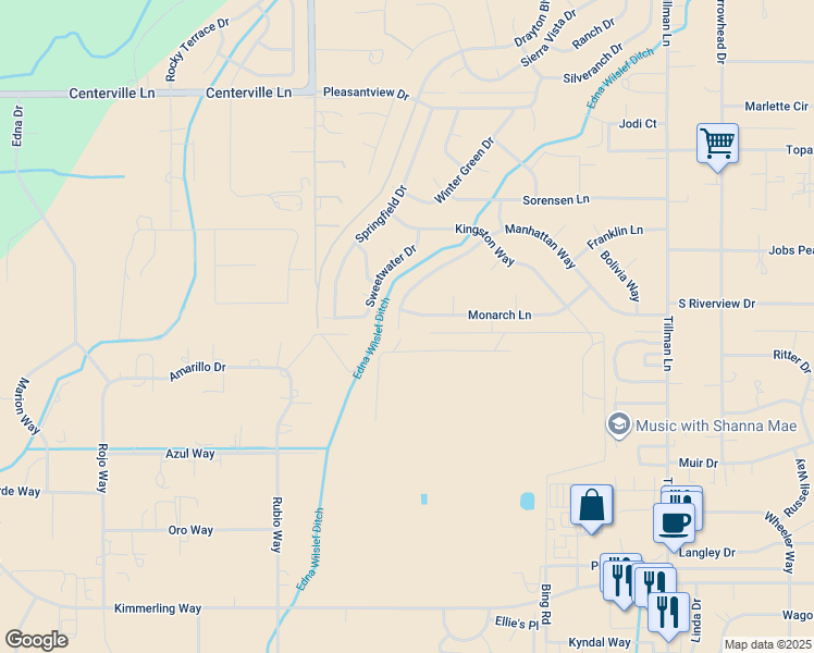map of restaurants, bars, coffee shops, grocery stores, and more near 1191 Manhattan Way in Gardnerville
