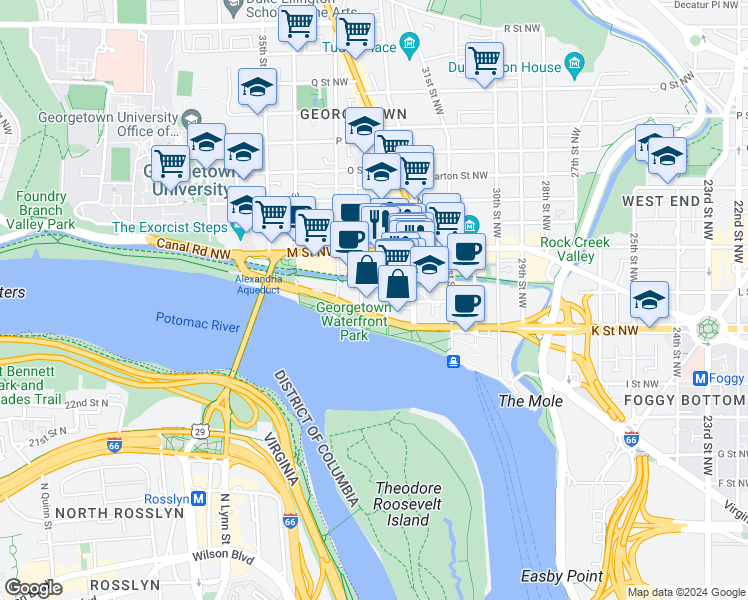 map of restaurants, bars, coffee shops, grocery stores, and more near 101 Independence Avenue Southeast in Washington