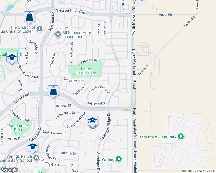 map of restaurants, bars, coffee shops, grocery stores, and more near 4941 Dunecrest Drive in Colorado Springs