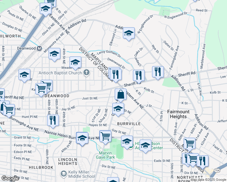 map of restaurants, bars, coffee shops, grocery stores, and more near 101 Independence Avenue Southeast in Washington