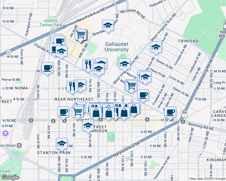 map of restaurants, bars, coffee shops, grocery stores, and more near 101 Independence Avenue Southeast in Washington