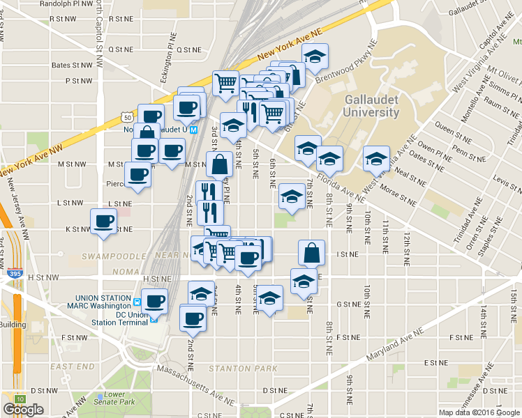 map of restaurants, bars, coffee shops, grocery stores, and more near 101 Independence Avenue Southeast in Washington