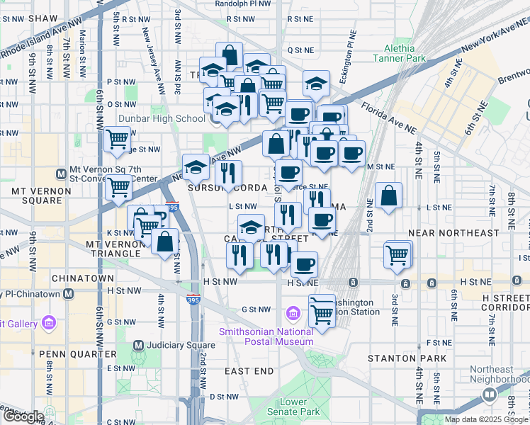 map of restaurants, bars, coffee shops, grocery stores, and more near 101 Independence Avenue Southeast in Washington