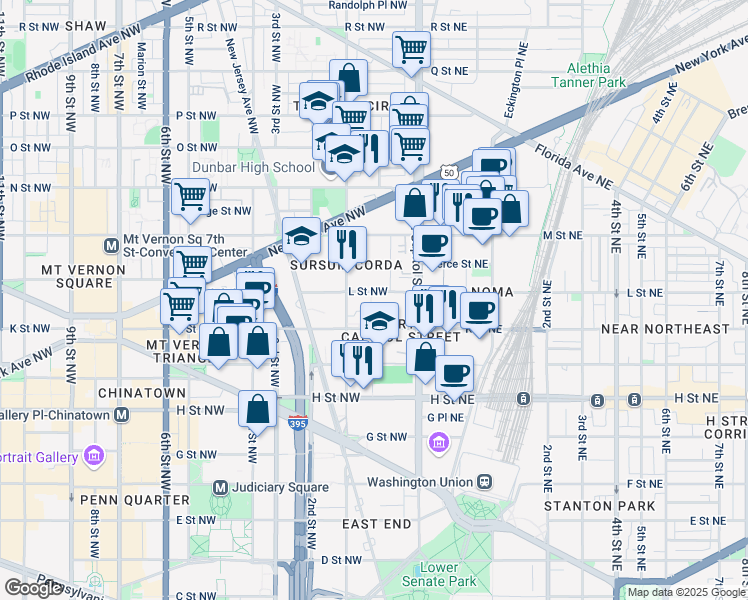 map of restaurants, bars, coffee shops, grocery stores, and more near 101 Independence Avenue Southeast in Washington