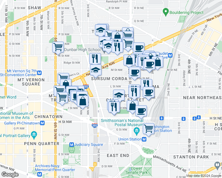 map of restaurants, bars, coffee shops, grocery stores, and more near 101 Independence Avenue Southeast in Washington