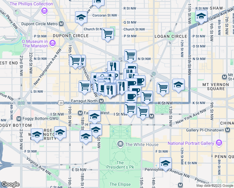 map of restaurants, bars, coffee shops, grocery stores, and more near 101 Independence Avenue Southeast in Washington