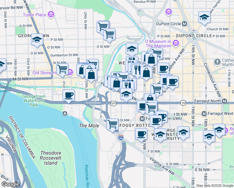map of restaurants, bars, coffee shops, grocery stores, and more near 101 Independence Avenue Southeast in Washington