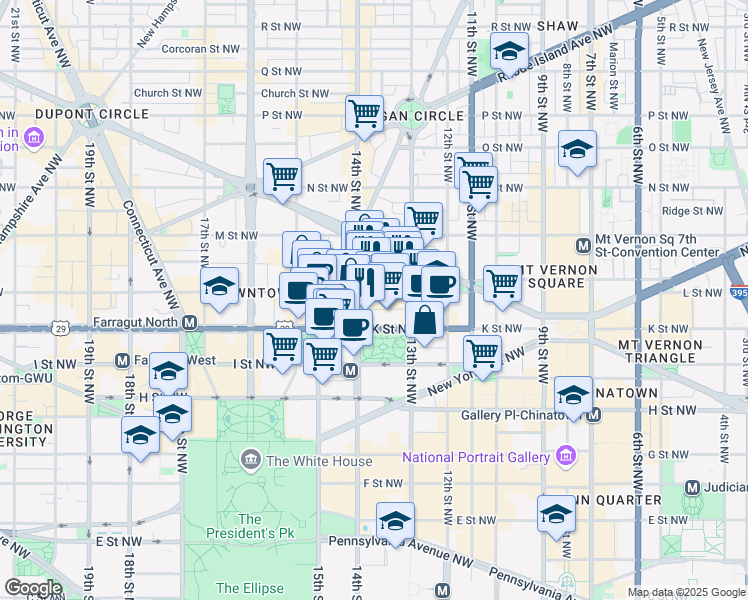 map of restaurants, bars, coffee shops, grocery stores, and more near 101 Independence Avenue Southeast in Washington