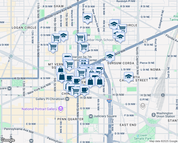 map of restaurants, bars, coffee shops, grocery stores, and more near 460 L Street Northwest in Washington