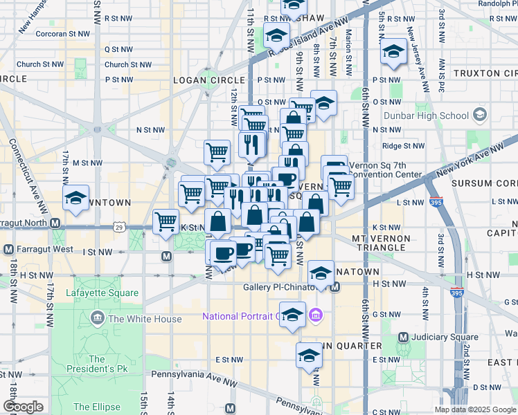 map of restaurants, bars, coffee shops, grocery stores, and more near 101 Independence Avenue Southeast in Washington