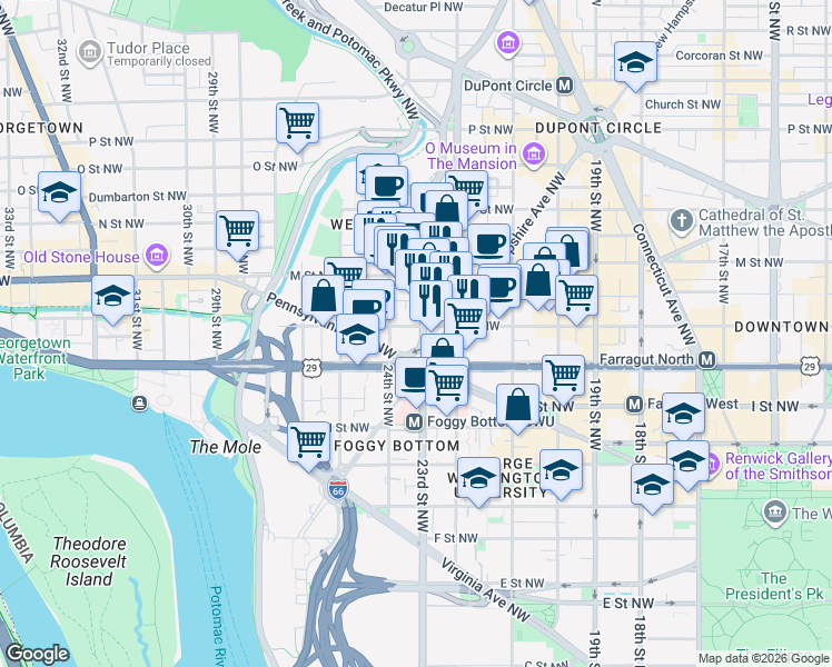 map of restaurants, bars, coffee shops, grocery stores, and more near 101 Independence Avenue Southeast in Washington