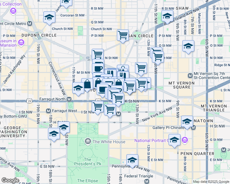 map of restaurants, bars, coffee shops, grocery stores, and more near 101 Independence Avenue Southeast in Washington