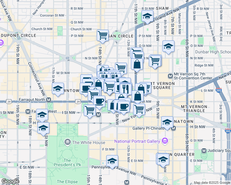 map of restaurants, bars, coffee shops, grocery stores, and more near 101 Independence Avenue Southeast in Washington