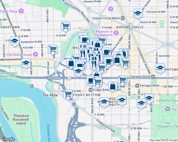 map of restaurants, bars, coffee shops, grocery stores, and more near 101 Independence Avenue Southeast in Washington