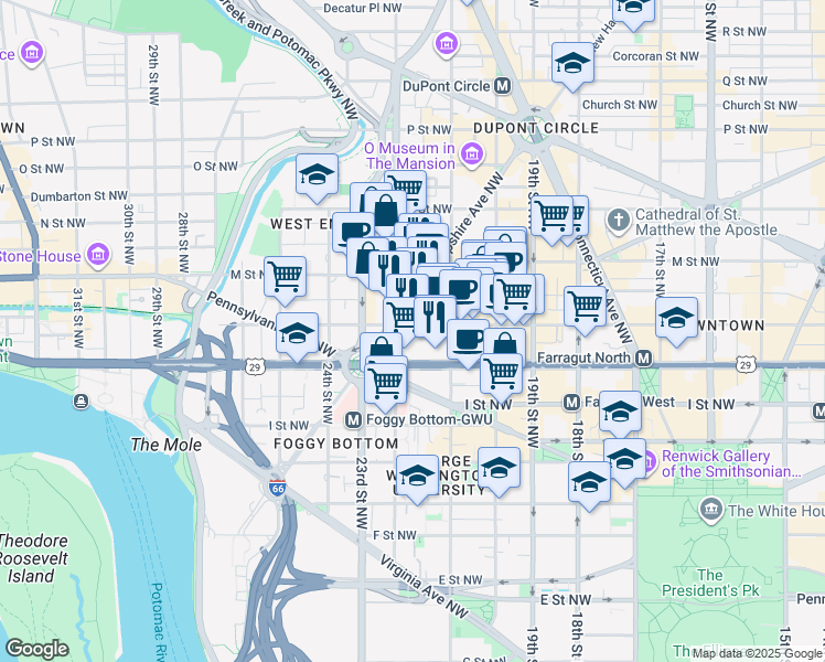map of restaurants, bars, coffee shops, grocery stores, and more near 101 Independence Avenue Southeast in Washington
