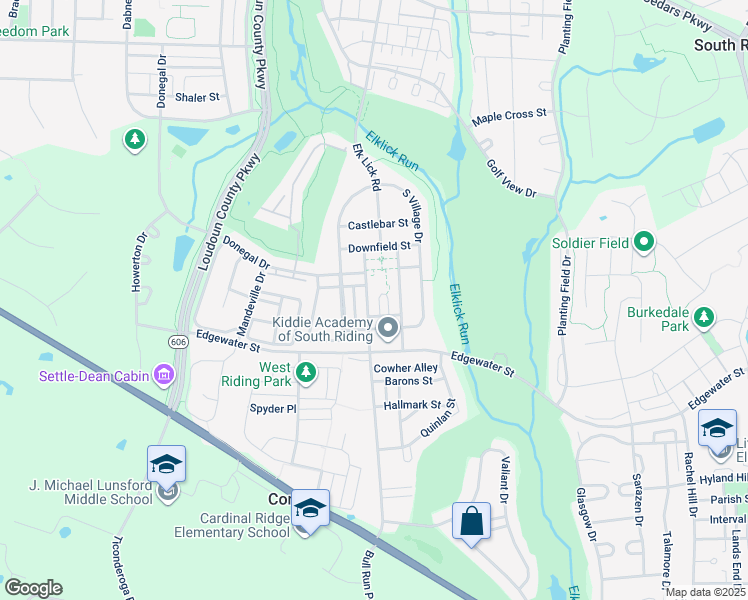 map of restaurants, bars, coffee shops, grocery stores, and more near 25809 Mews Terrace in South Riding