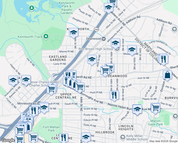 map of restaurants, bars, coffee shops, grocery stores, and more near 101 Independence Avenue Southeast in Washington