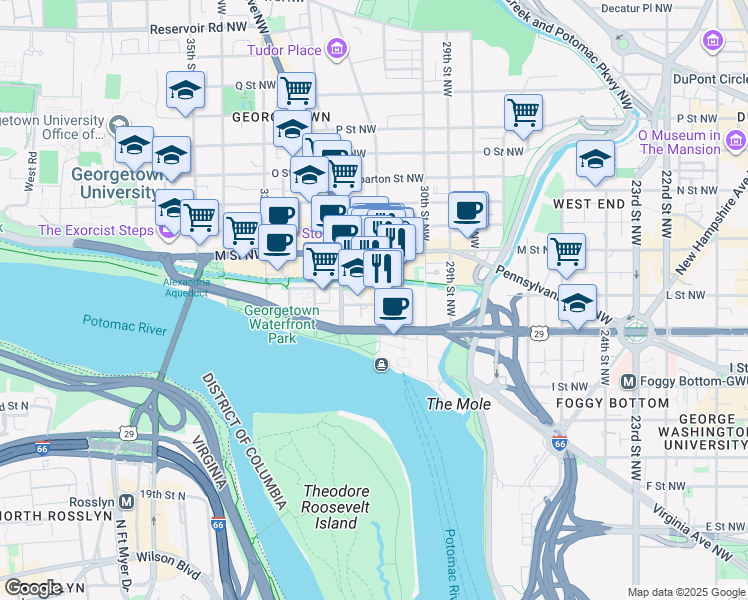 map of restaurants, bars, coffee shops, grocery stores, and more near 101 Independence Avenue Southeast in Washington