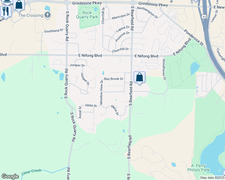 map of restaurants, bars, coffee shops, grocery stores, and more near 2203 Windstone Drive in Columbia