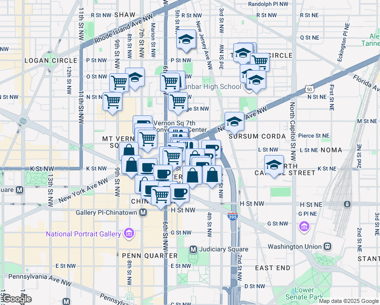 map of restaurants, bars, coffee shops, grocery stores, and more near 460 L Street Northwest in Washington