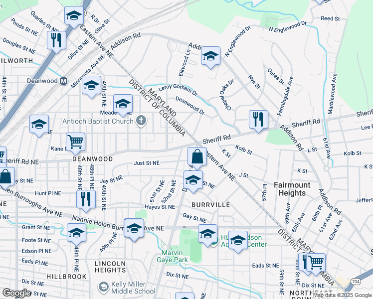 map of restaurants, bars, coffee shops, grocery stores, and more near 101 Independence Avenue Southeast in Washington