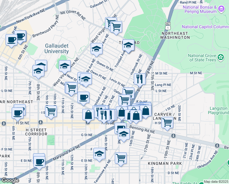 map of restaurants, bars, coffee shops, grocery stores, and more near 101 Independence Avenue Southeast in Washington