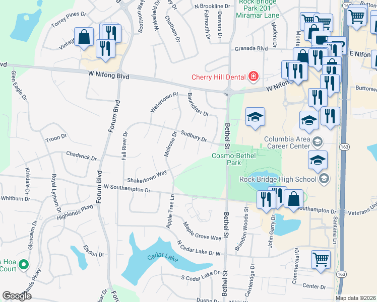 map of restaurants, bars, coffee shops, grocery stores, and more near 4305 Vermont Ct in Columbia