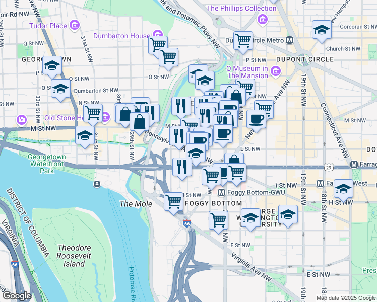 map of restaurants, bars, coffee shops, grocery stores, and more near 101 Independence Avenue Southeast in Washington