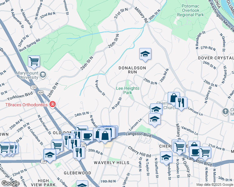 map of restaurants, bars, coffee shops, grocery stores, and more near 4442 Vacation Lane in Arlington