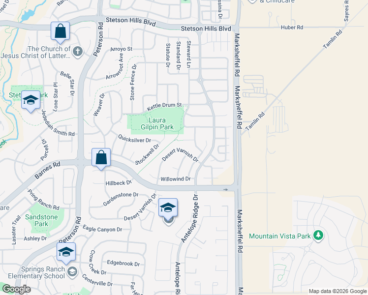 map of restaurants, bars, coffee shops, grocery stores, and more near 7604 Cholla Court in Colorado Springs