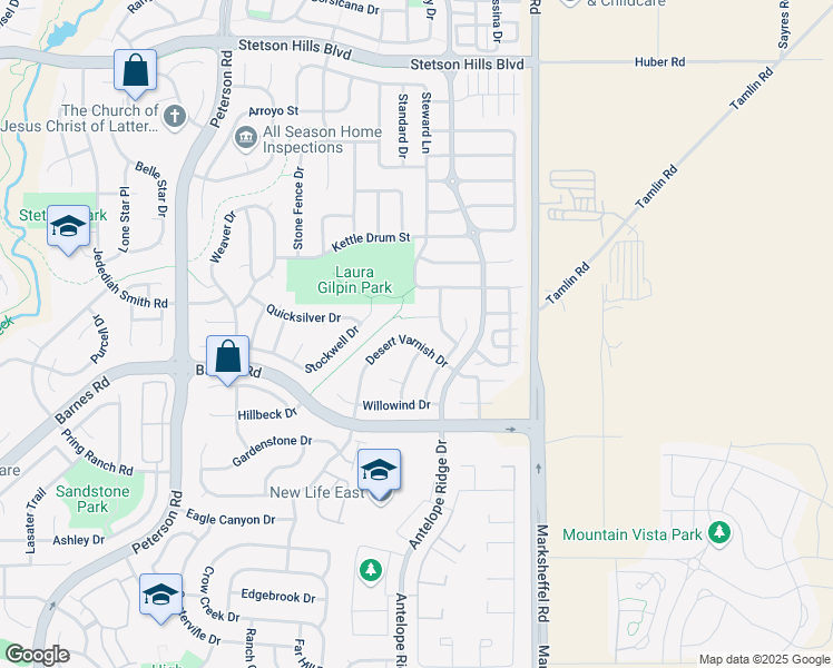 map of restaurants, bars, coffee shops, grocery stores, and more near 4928 Desert Varnish Drive in Colorado Springs