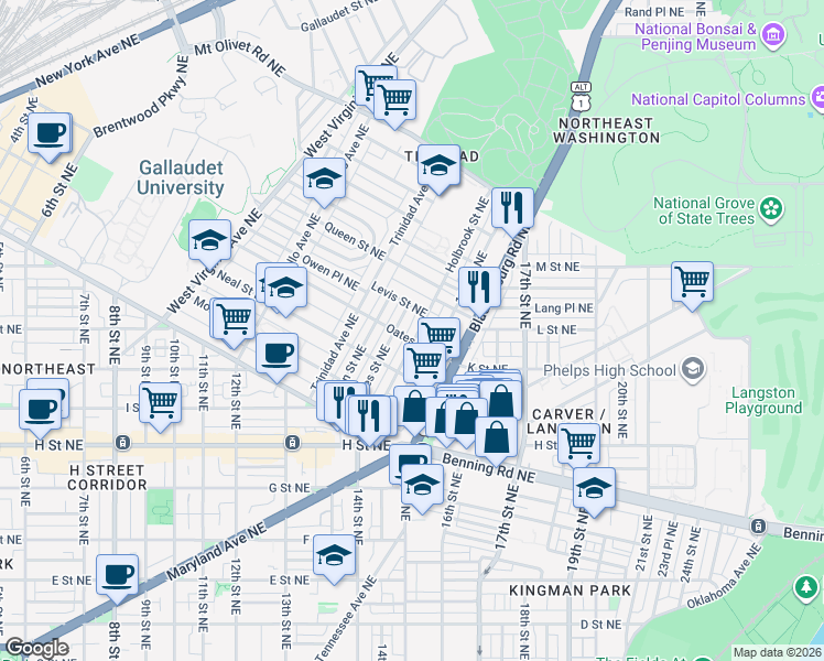 map of restaurants, bars, coffee shops, grocery stores, and more near 101 Independence Avenue Southeast in Washington