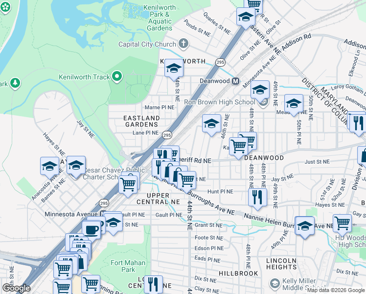 map of restaurants, bars, coffee shops, grocery stores, and more near 101 Independence Avenue Southeast in Washington
