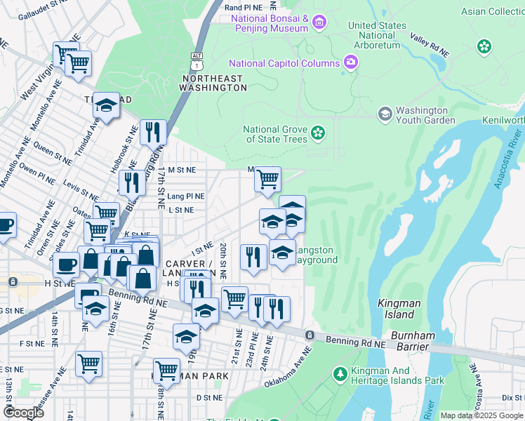 map of restaurants, bars, coffee shops, grocery stores, and more near 101 Independence Avenue Southeast in Washington