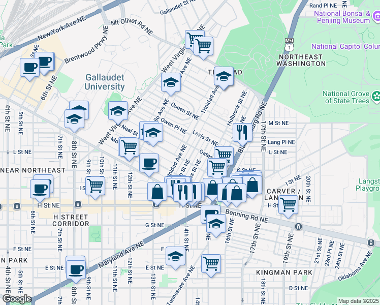 map of restaurants, bars, coffee shops, grocery stores, and more near 101 Independence Avenue Southeast in Washington