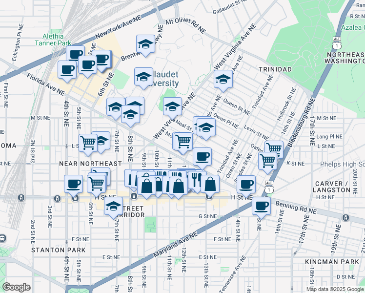 map of restaurants, bars, coffee shops, grocery stores, and more near 101 Independence Avenue Southeast in Washington