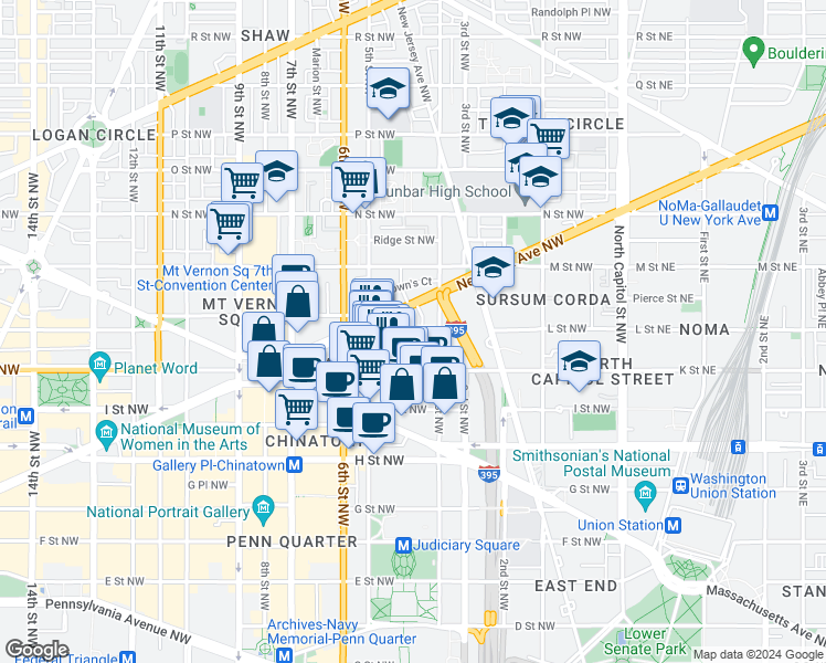 map of restaurants, bars, coffee shops, grocery stores, and more near 101 Independence Avenue Southeast in Washington