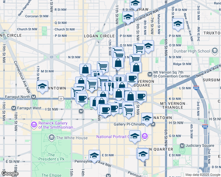 map of restaurants, bars, coffee shops, grocery stores, and more near 101 Independence Avenue Southeast in Washington