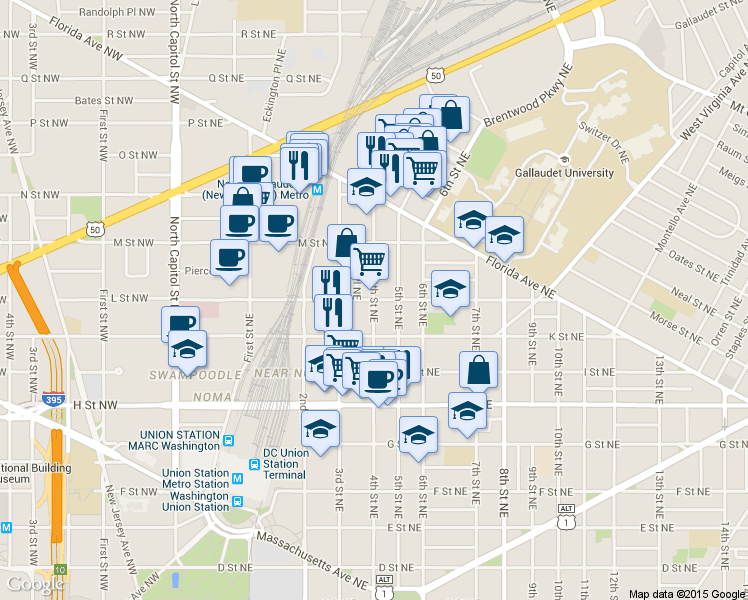map of restaurants, bars, coffee shops, grocery stores, and more near 4th Street Northeast & L Street Northeast in Washington