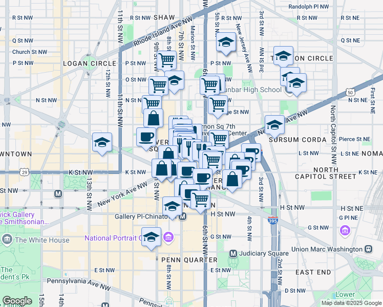 map of restaurants, bars, coffee shops, grocery stores, and more near 101 Independence Avenue Southeast in Washington