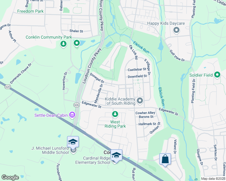 map of restaurants, bars, coffee shops, grocery stores, and more near 25840 Kirkwood Square in Chantilly