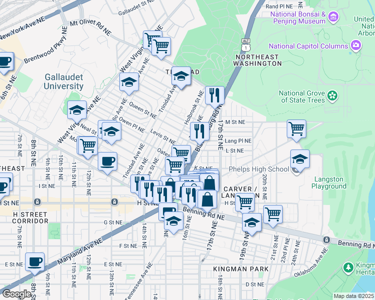 map of restaurants, bars, coffee shops, grocery stores, and more near 101 Independence Avenue Southeast in Washington