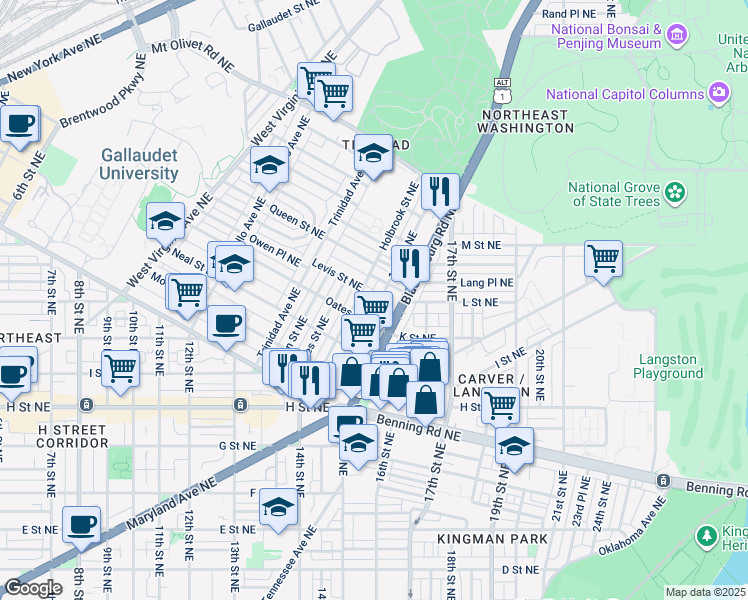 map of restaurants, bars, coffee shops, grocery stores, and more near 101 Independence Avenue Southeast in Washington
