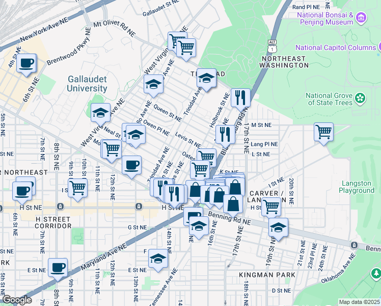map of restaurants, bars, coffee shops, grocery stores, and more near 101 Independence Avenue Southeast in Washington
