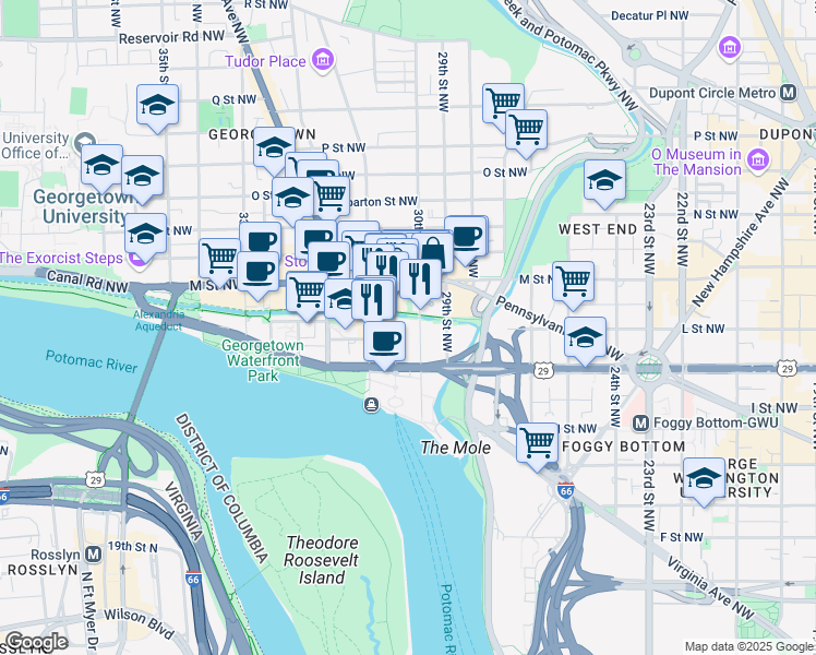 map of restaurants, bars, coffee shops, grocery stores, and more near 101 Independence Avenue Southeast in Washington