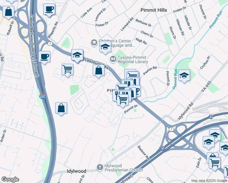 map of restaurants, bars, coffee shops, grocery stores, and more near 2150 Evans Court in Falls Church