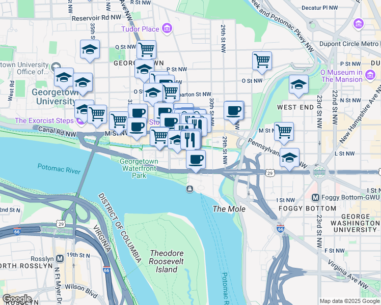 map of restaurants, bars, coffee shops, grocery stores, and more near 101 Independence Avenue Southeast in Washington